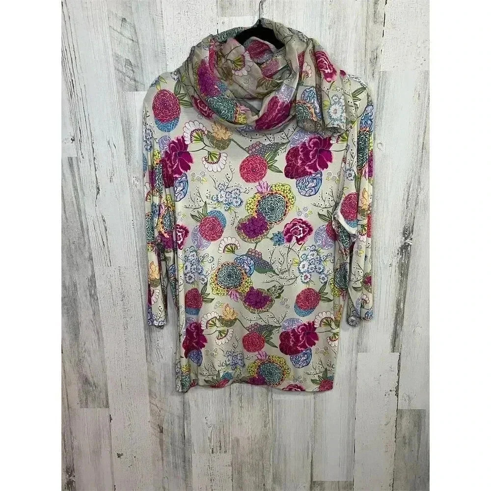 Leggiadro Women's Floral Blouse w/ Matching Scarf Size XL (14/16) Multicolor‎